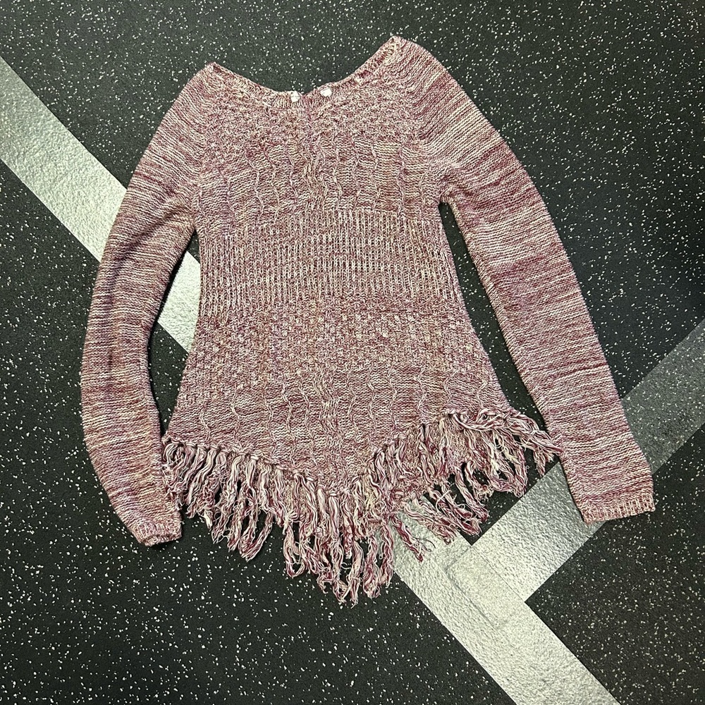 Fringed Knit Sweater - Pink
